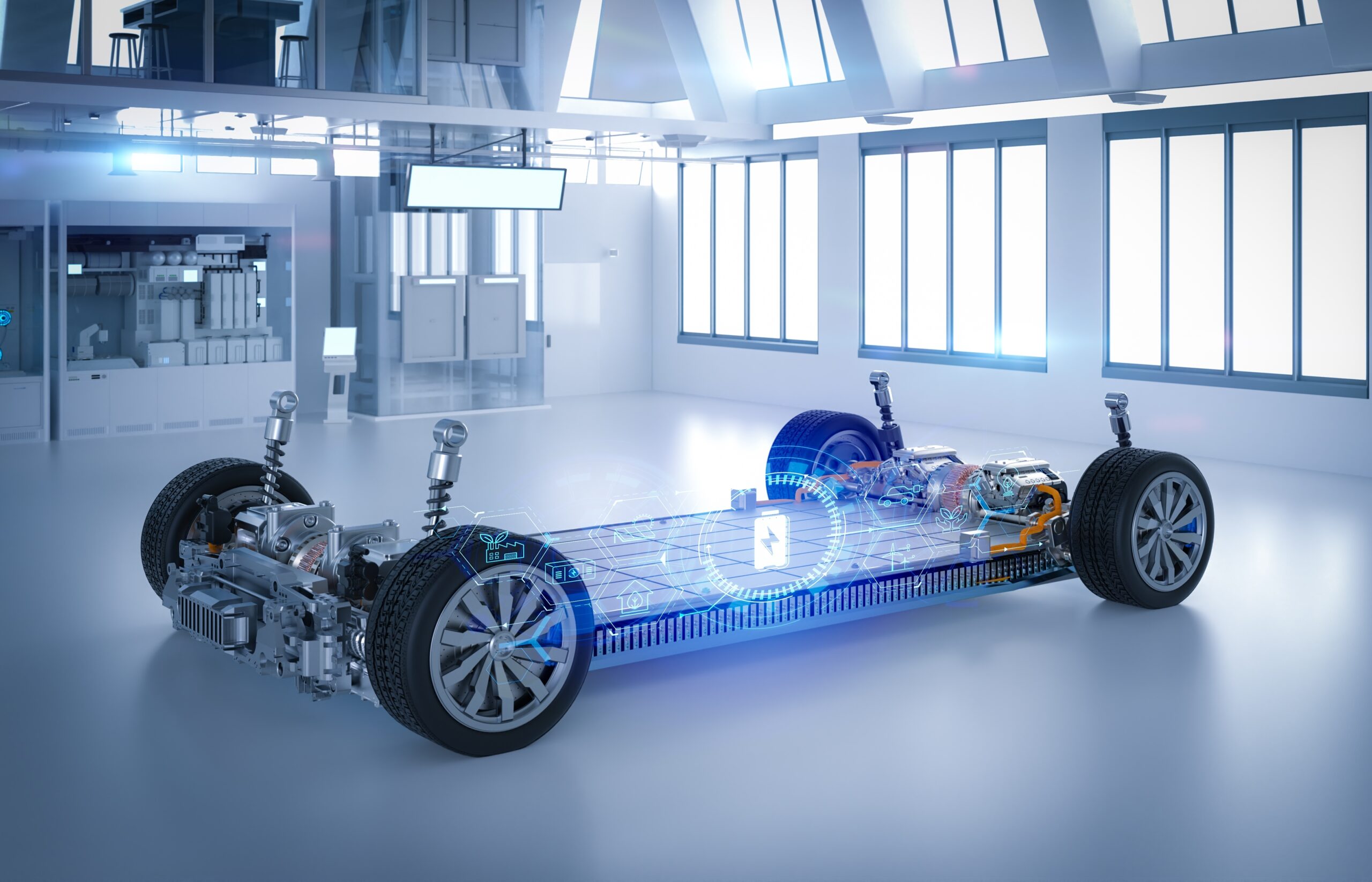 Electric,Car,Research,And,Development,With,3d,Rendering,Ev,Car